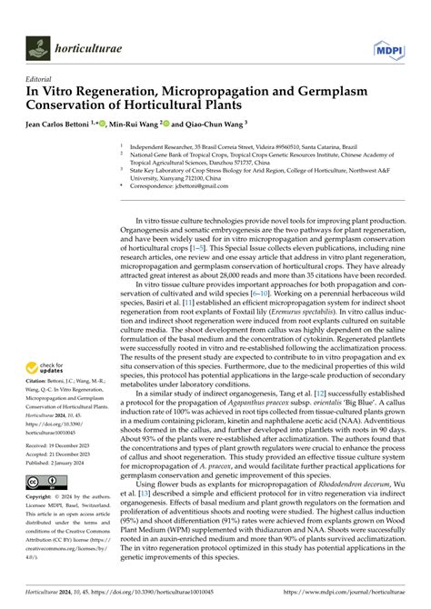 In Vitro Regeneration, Micropropagation and Germplasm ... - MDPI - muktibox.com