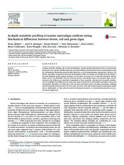 In-depth metabolic profiling of marine macroalgae confirms strong ... - raincitystudios.com