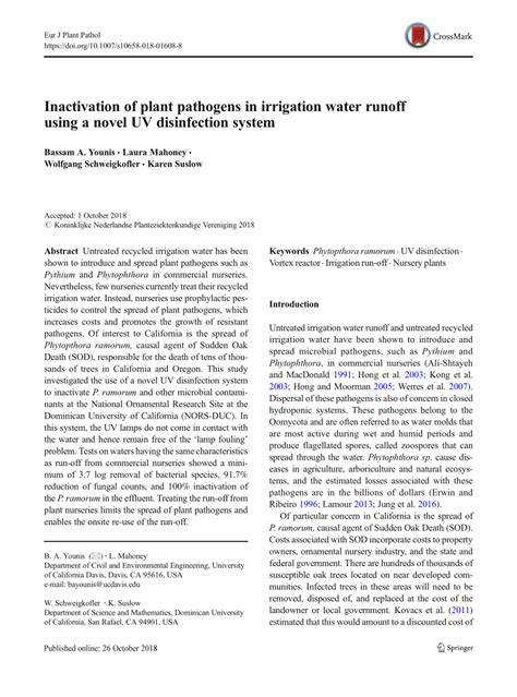 Inactivation of plant pathogens in irrigation water runoff using a ... - raincitystudios.com