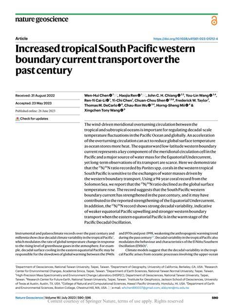 Increased tropical South Pacific western boundary current ... - Nature - raincitystudios.com