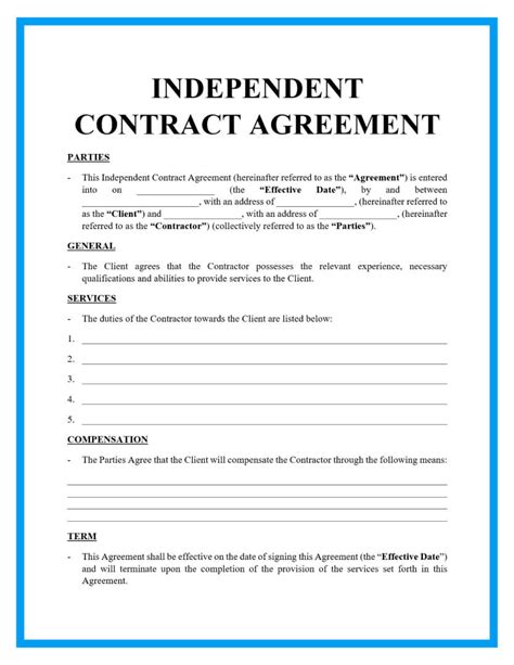 INDEPENDENT CONTRACTOR AGREEMENT sample in Word and Pdf formats
