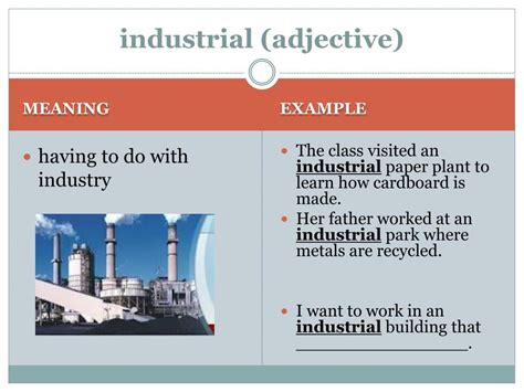 industrial adjective - Definition, pictures, pronunciation and usage ... - coolestguyplanet.net