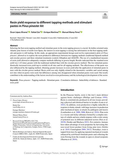 Influence of a novel resin tapping method on the resin yield and ... - raincitystudios.com