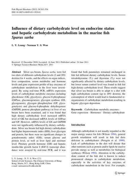 Influence of dietary carbohydrate level on endocrine status ... - Springer - raincitystudios.com
