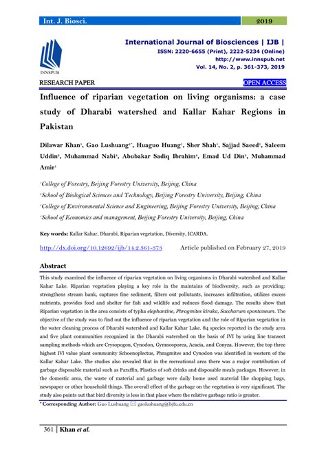 Influence of riparian vegetation on living organisms: a case study of ... - raincitystudios.com