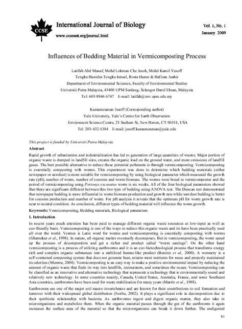 Influences of Bedding Material in Vermicomposting … - raincitystudios.com