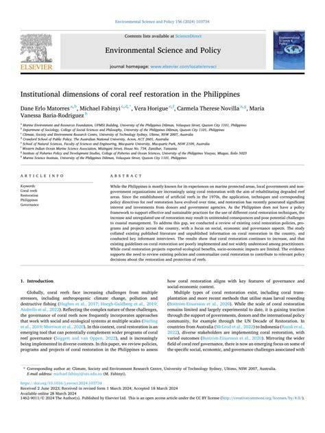 Institutional dimensions of coral reef restoration in the Philippines - raincitystudios.com
