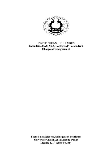 INSTITUTIONS JUDICIAIRES Fatou Kin&eacute; CAMARA, Docteure d'Etat ...