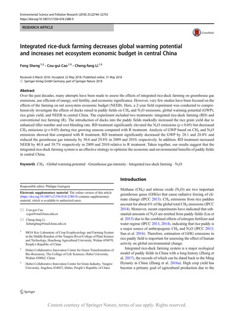 Integrated rice-duck farming decreases global warming potential and ... - raincitystudios.com