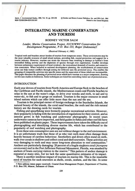 Integrating Marine conservation and tourism: International Journal of ... - raincitystudios.com