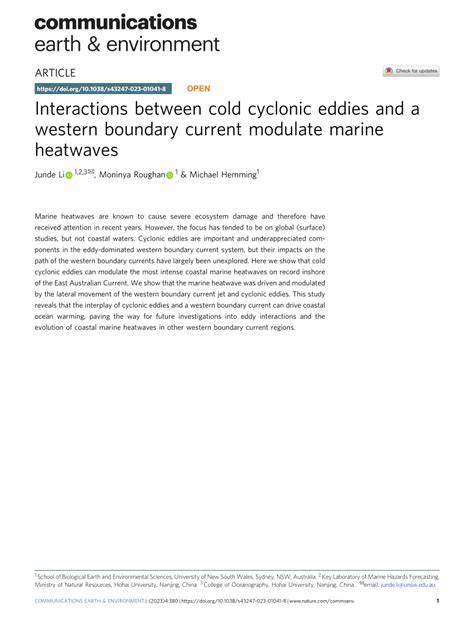 Interactions between cold cyclonic eddies and a western boundary ... - raincitystudios.com