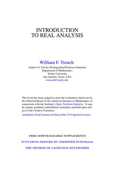 INTRODUCTION TO REAL ANALYSIS - Trinity University - wintechmobiles.com
