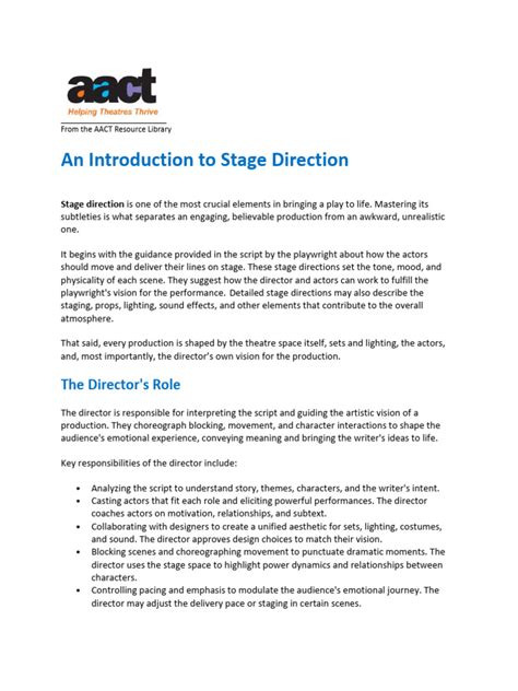 Introduction to Stage Direction | AACT - American Association of ... - muktibox.com
