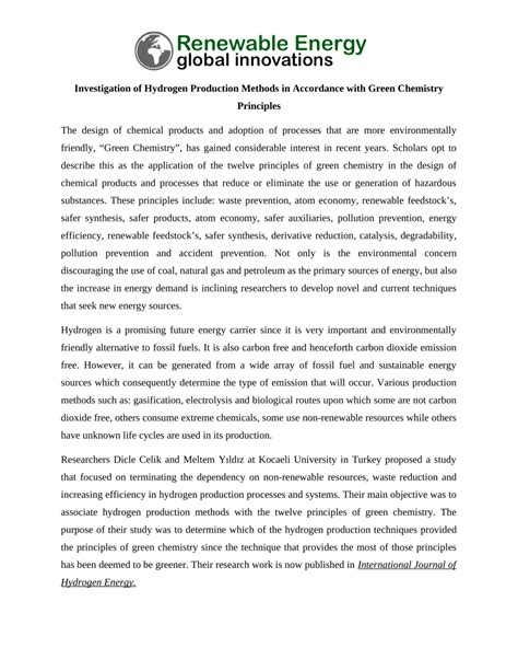 Investigation of hydrogen production methods in accordance with green ... - wintechmobiles.com