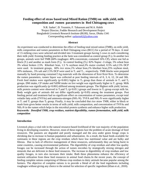Investigation of the effect of feeding TMR (Total Mixed Ration) with ... - raincitystudios.com