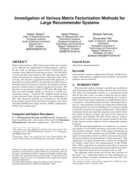 Investigation of Various Matrix Factorization Methods for Large ... - wintechmobiles.com
