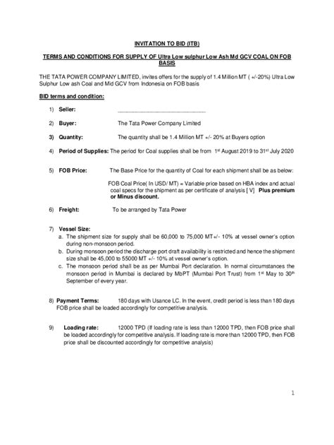 INVITATION TO BID (ITB) TERMS AND CONDITIONS FOR SUPPLY OF ... - Tata Power