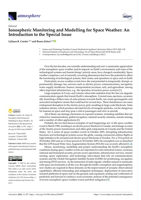 Ionospheric Monitoring and Modelling for Space Weather: An ... - MDPI - wintechmobiles.com