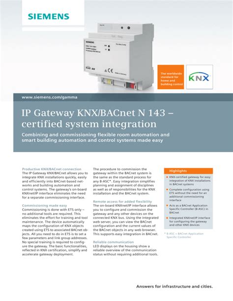 IP Gateway KNX/BACnet N 143 – certified system …