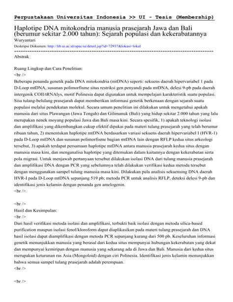IPB Scientific Repository: Studi DNA Prasejarah Dari Tulang Manusia ... - wintechmobiles.com