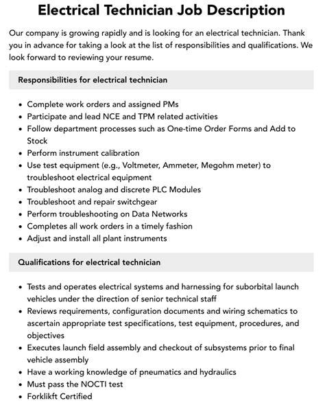 IPEC - Electrical Technician - Job Description - Fort Atkinson Area ...