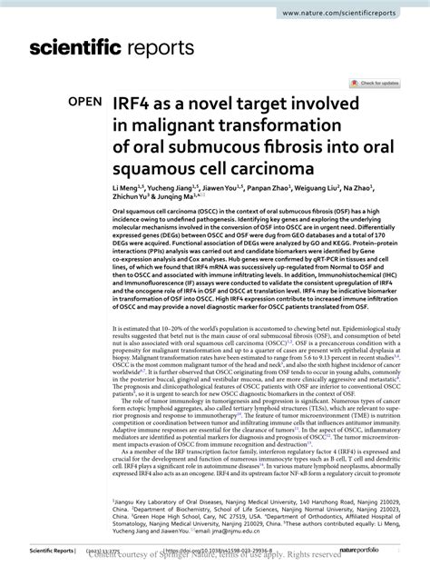 IRF4 as a novel target involved in malignant transformation of oral ...