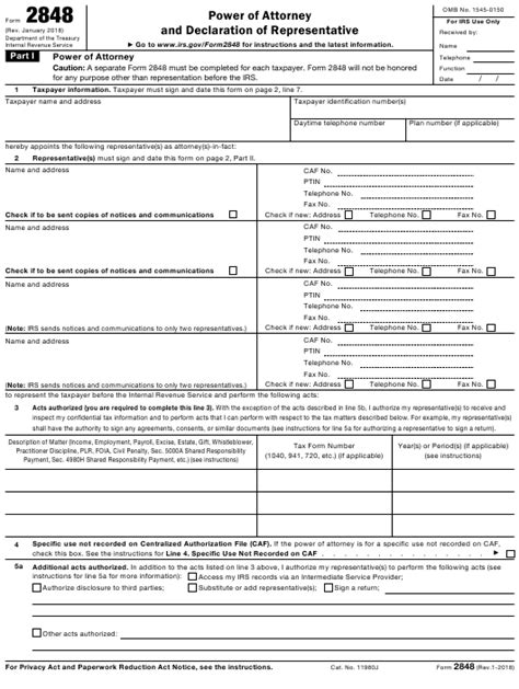 IRS 2848 2022 Form Printable Blank PDF Online