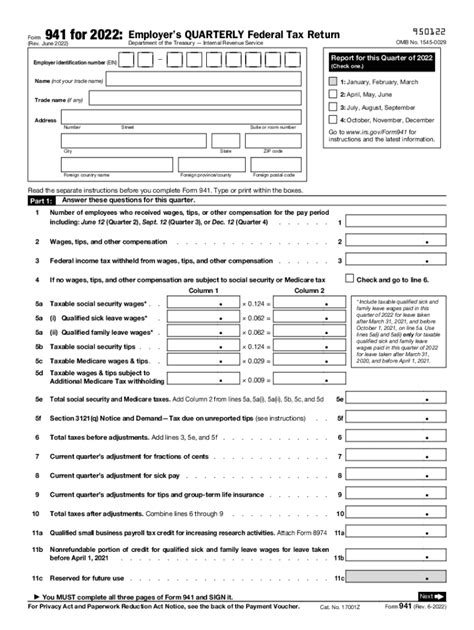 IRS 941 2022 Form Printable Blank PDF Online