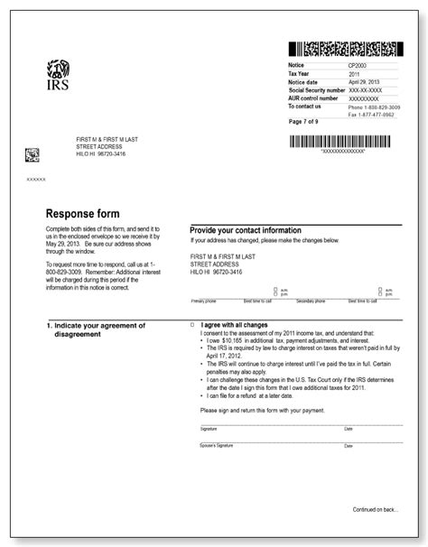 IRS Audit Letter CP2000 Sample 4