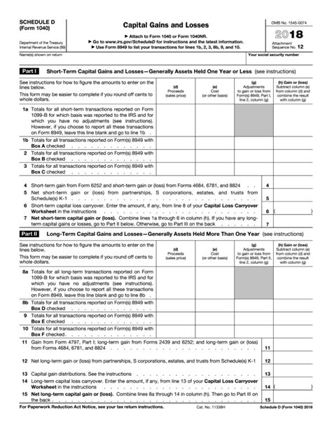 IRS Form 1040 Schedule D Worksheet 1040 Form Printable