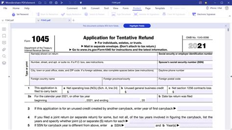 IRS Form 1045 Fill it as You Want