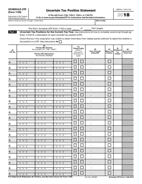 IRS Form 1120 Schedule UTP Download Fillable PDF or Fill Online