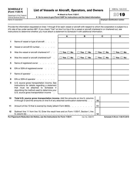 IRS Form 1120F Schedule V Download Fillable PDF or Fill Online List of