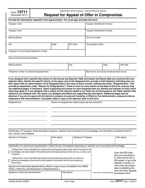 IRS Form 13711 Download Fillable PDF or Fill Online Request for Appeal