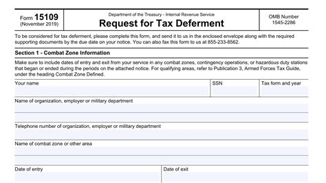 IRS Form 15109 Instructions Request for Tax Deferment