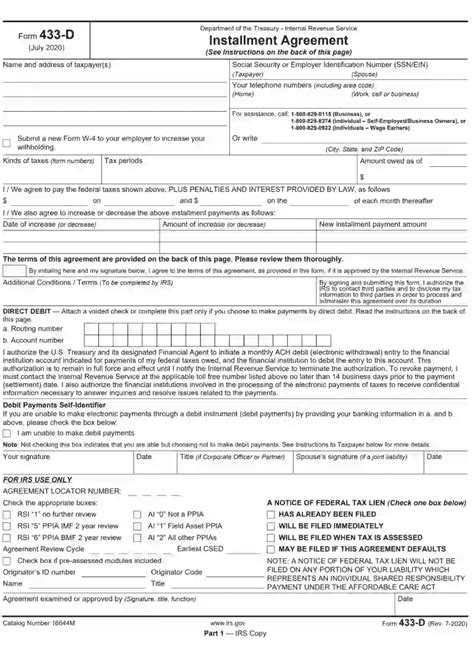 IRS Form 433D Fill out, Edit & Print Instantly