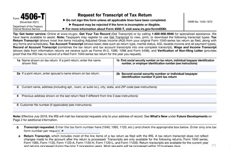 IRS Form 4506T Instructions Requesting A Tax Return Transcript