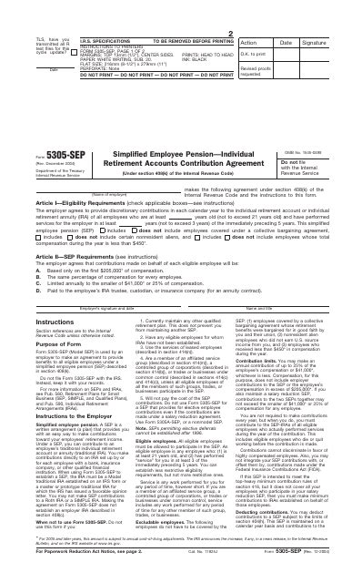 IRS Form 5305SEP Download Fillable PDF or Fill Online Simplified