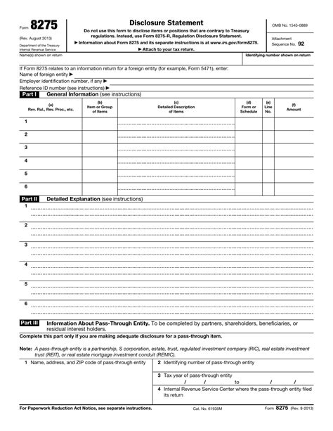 IRS Form 8275 Download Fillable PDF or Fill Online Disclosure Statement
