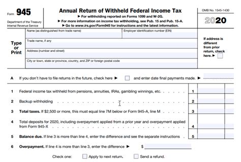 IRS Form 945 Instructions