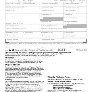 IRS Form W3. Transmittal of Wage and Tax Statements Forms Docs 2023