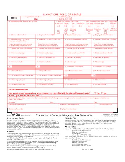 IRS Form W3C Download Printable PDF or Fill Online Transmittal of