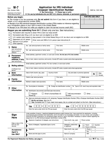 IRS Form W7 Download Fillable PDF or Fill Online Application for IRS
