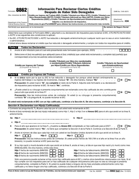 IRS Formulario 8862(SP) Download Fillable PDF or Fill Online