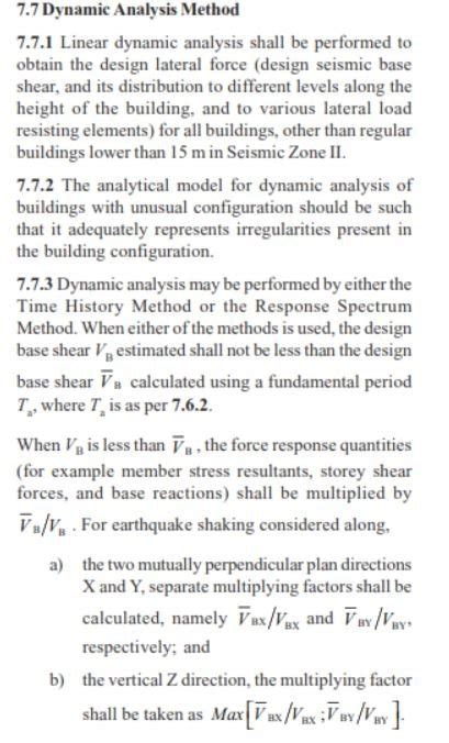 IS 1893:2016 clause stats about the base shear in