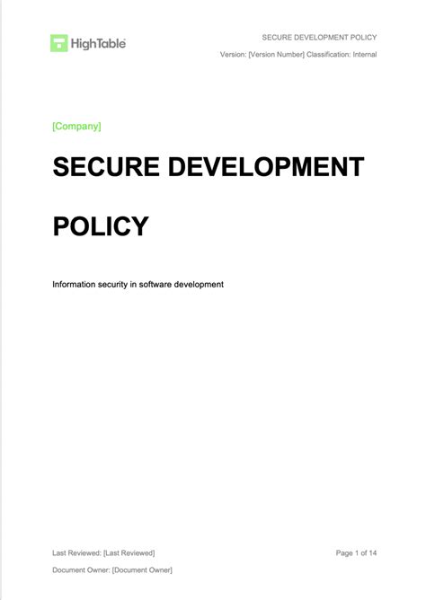 ISO27001 Secure Development Policy Template High Table