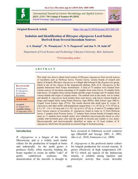 Isolation and Identification of Rhizopus oligosporus Local Isolate ... - muktibox.com