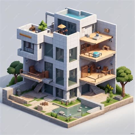 Isometric 3 D Building Model With Interconnected Blue Network - muktibox.com