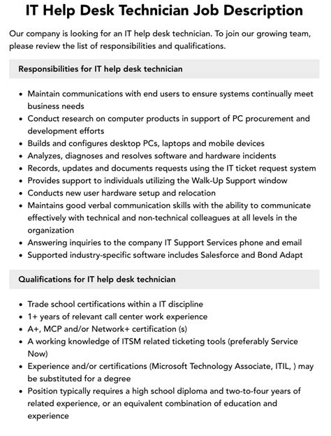 IT Help Desk Technician job description template TalentLyft