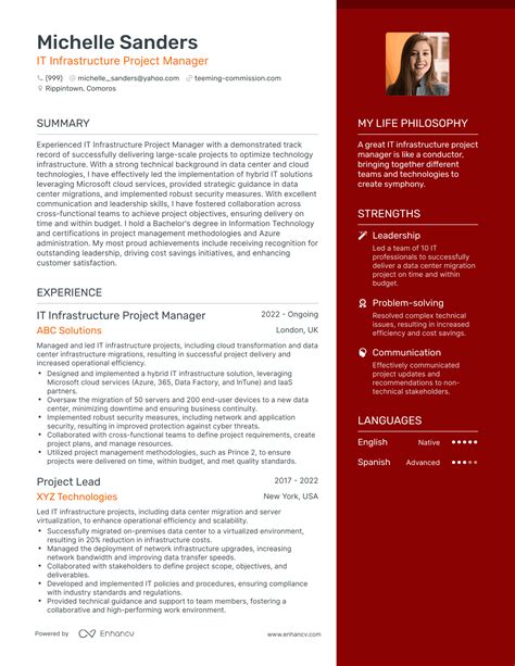 IT Infrastructure Project Manager Resume Sample MintResume